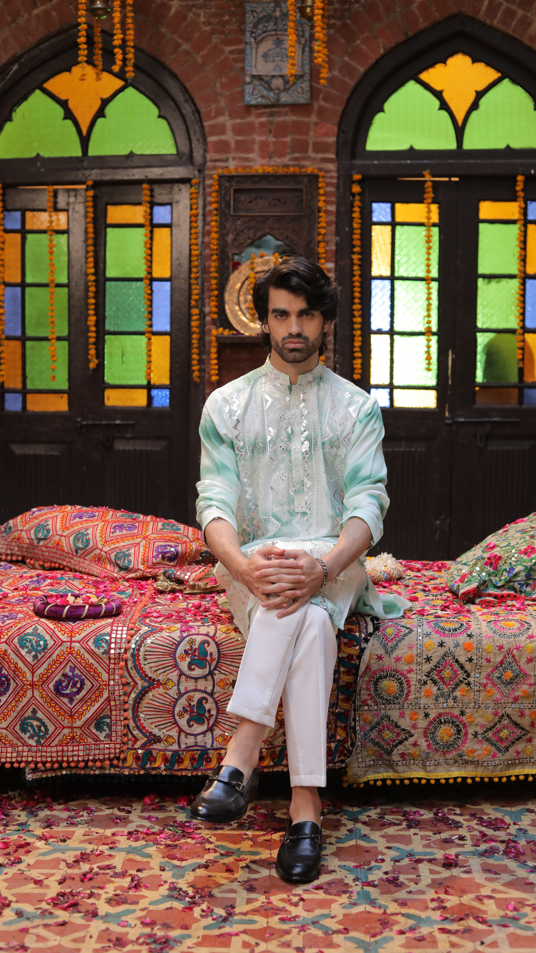 MR 78 White And Green Chanderi Kurta With Trouser