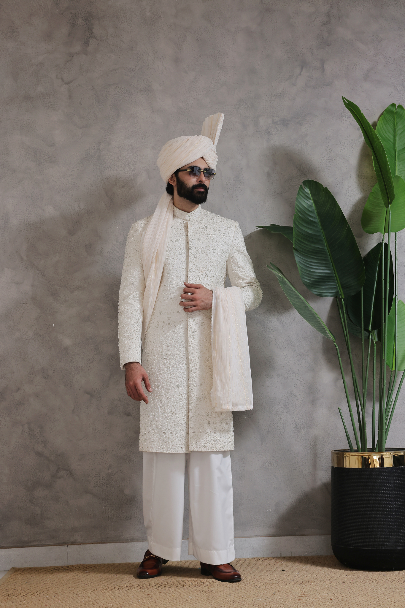 ER SH 117 White Sherwani For Wedding