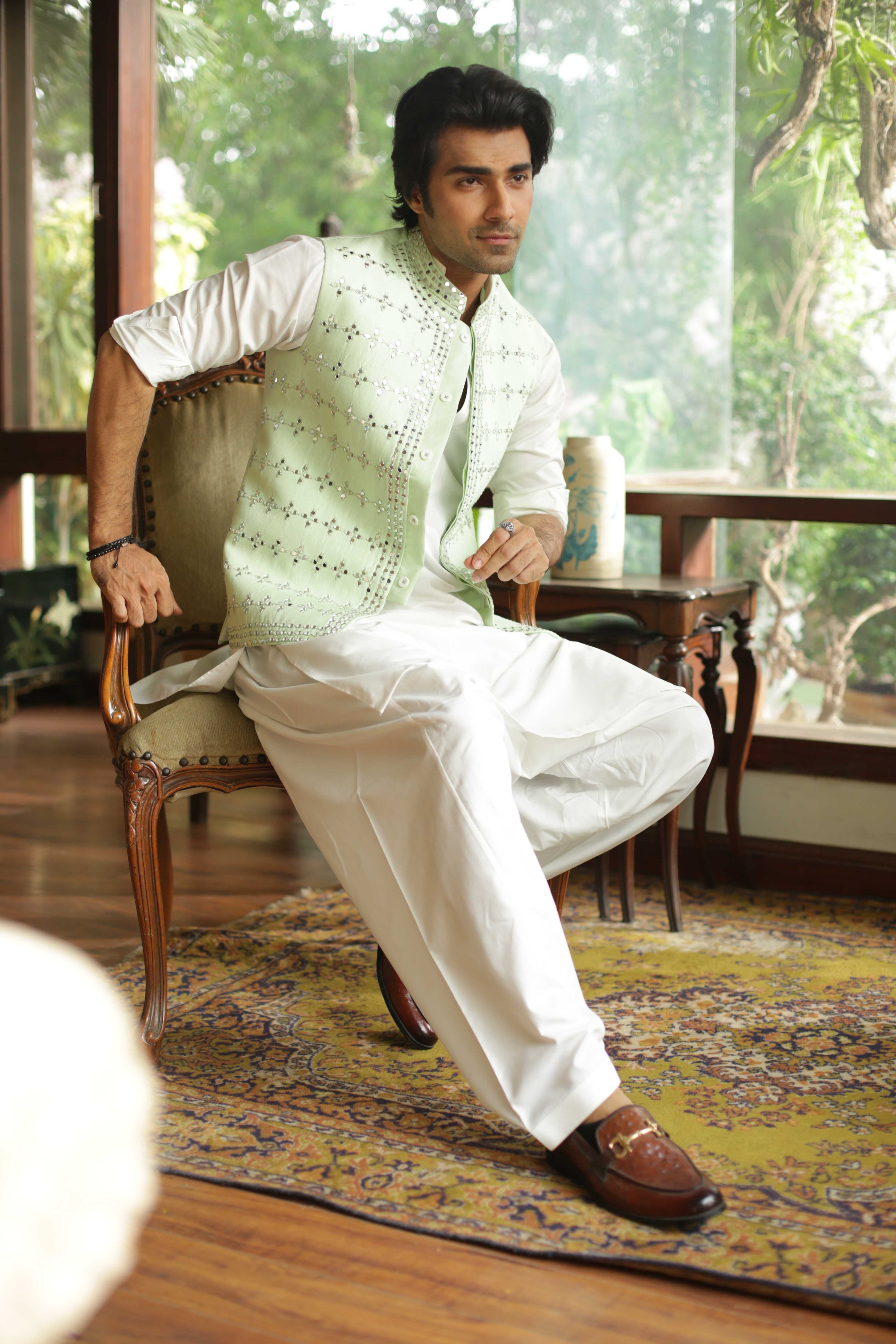 ER WC 2005 Sea Green Mirror Work WaistCoat