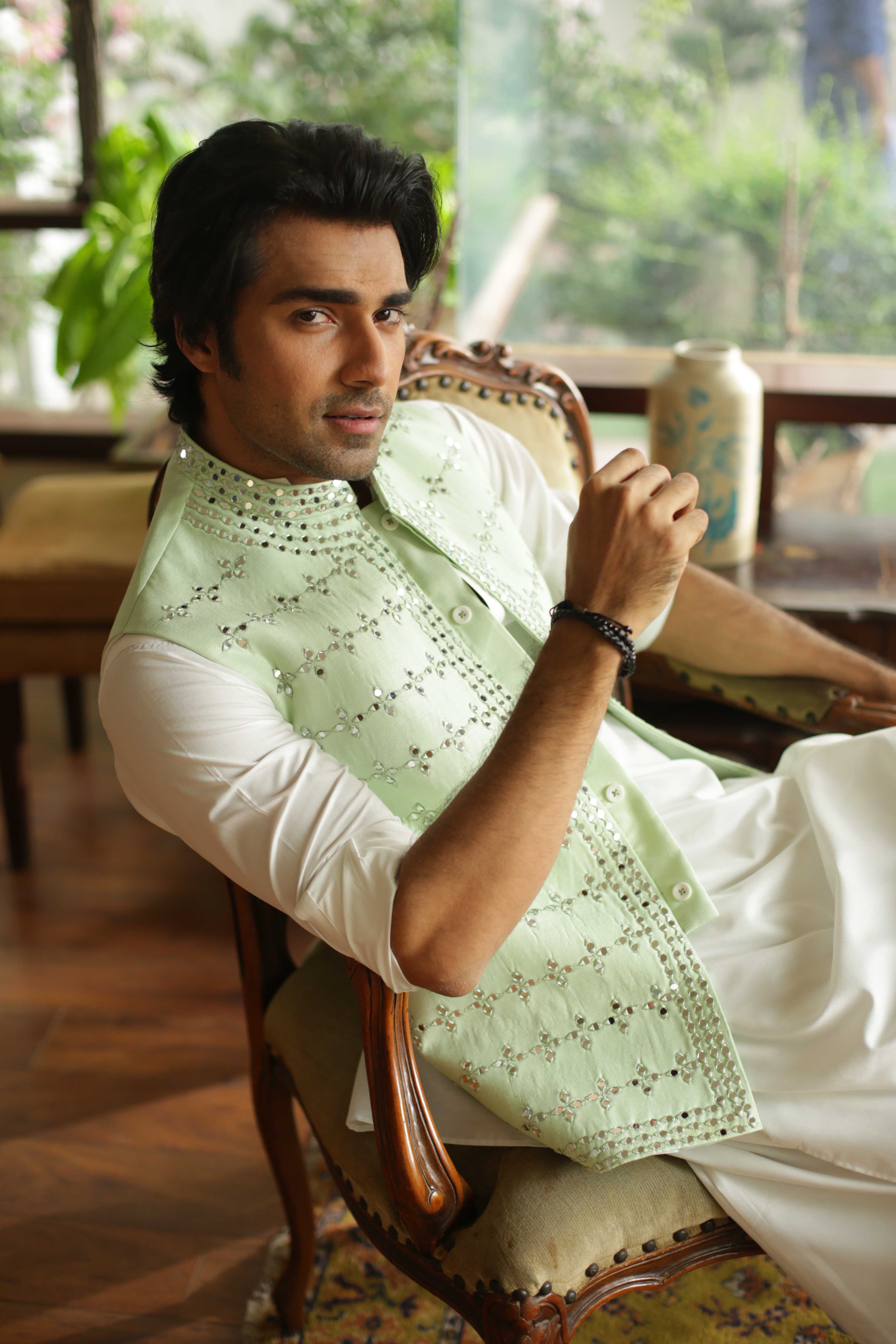 ER WC 2005 Sea Green Mirror Work WaistCoat