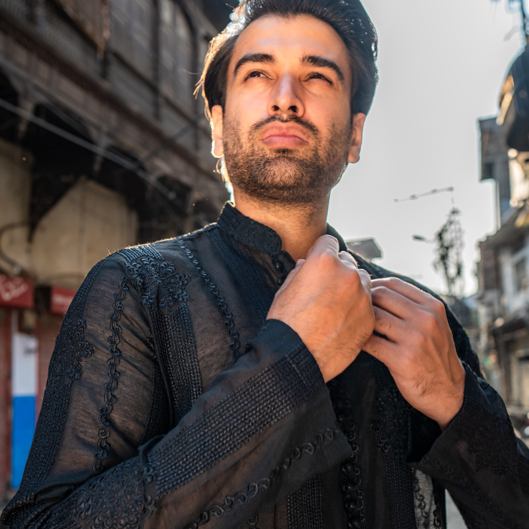 CK 756 Black Embroidered Short Kurta With Pajama