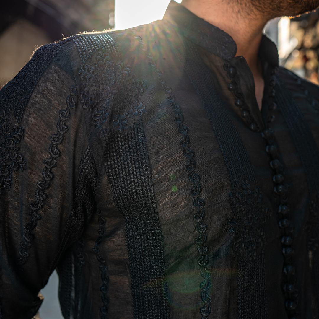 CK 756 Black Embroidered Short Kurta With Pajama