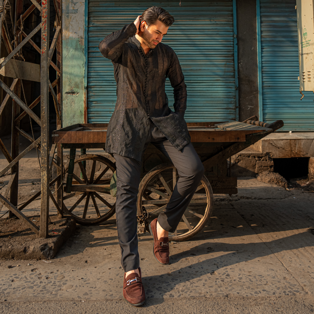 CK 756 Black Embroidered Short Kurta With Pajama