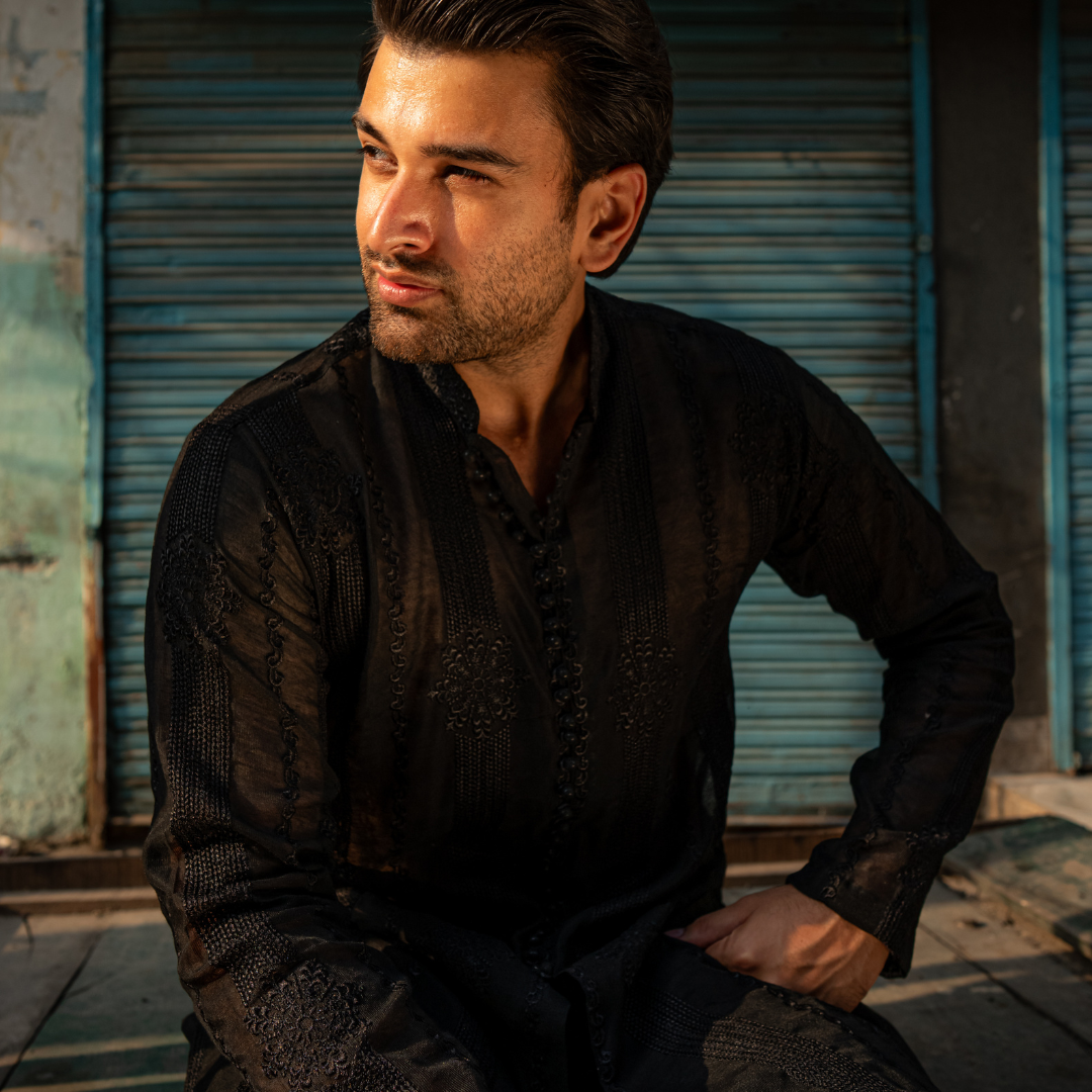 CK 756 Black Embroidered Short Kurta With Pajama