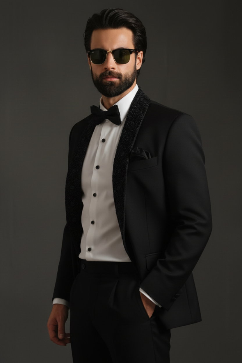 2 Piece HandWork Suit With Bow Tie