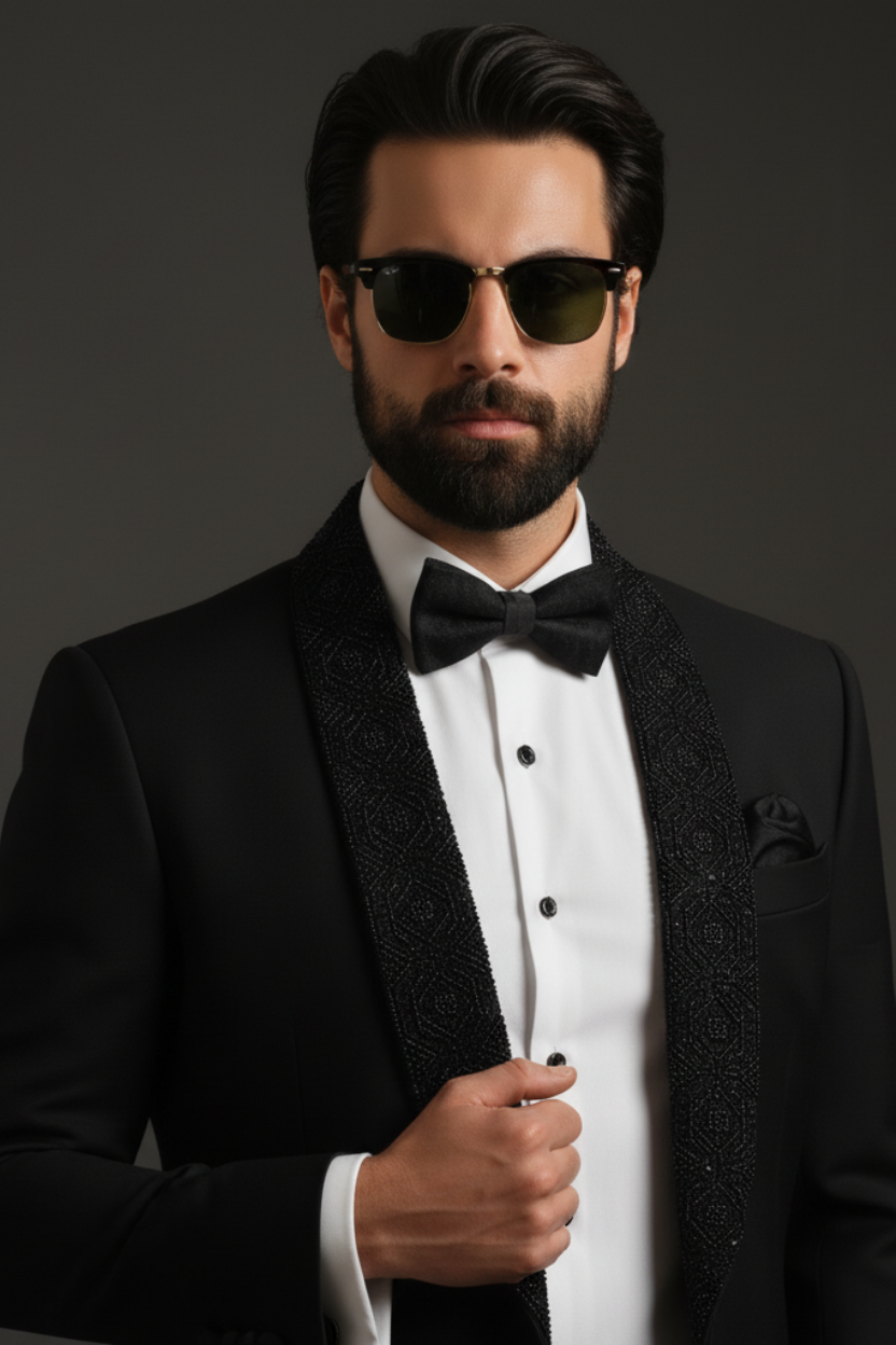 2 Piece HandWork Suit With Bow Tie