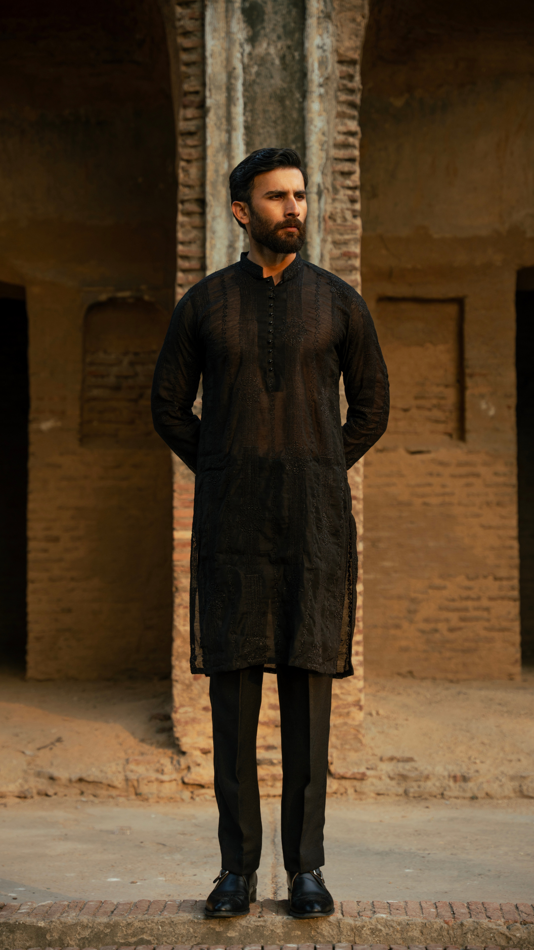 CK 739 Black Chikankari Kurta Pajama For Men