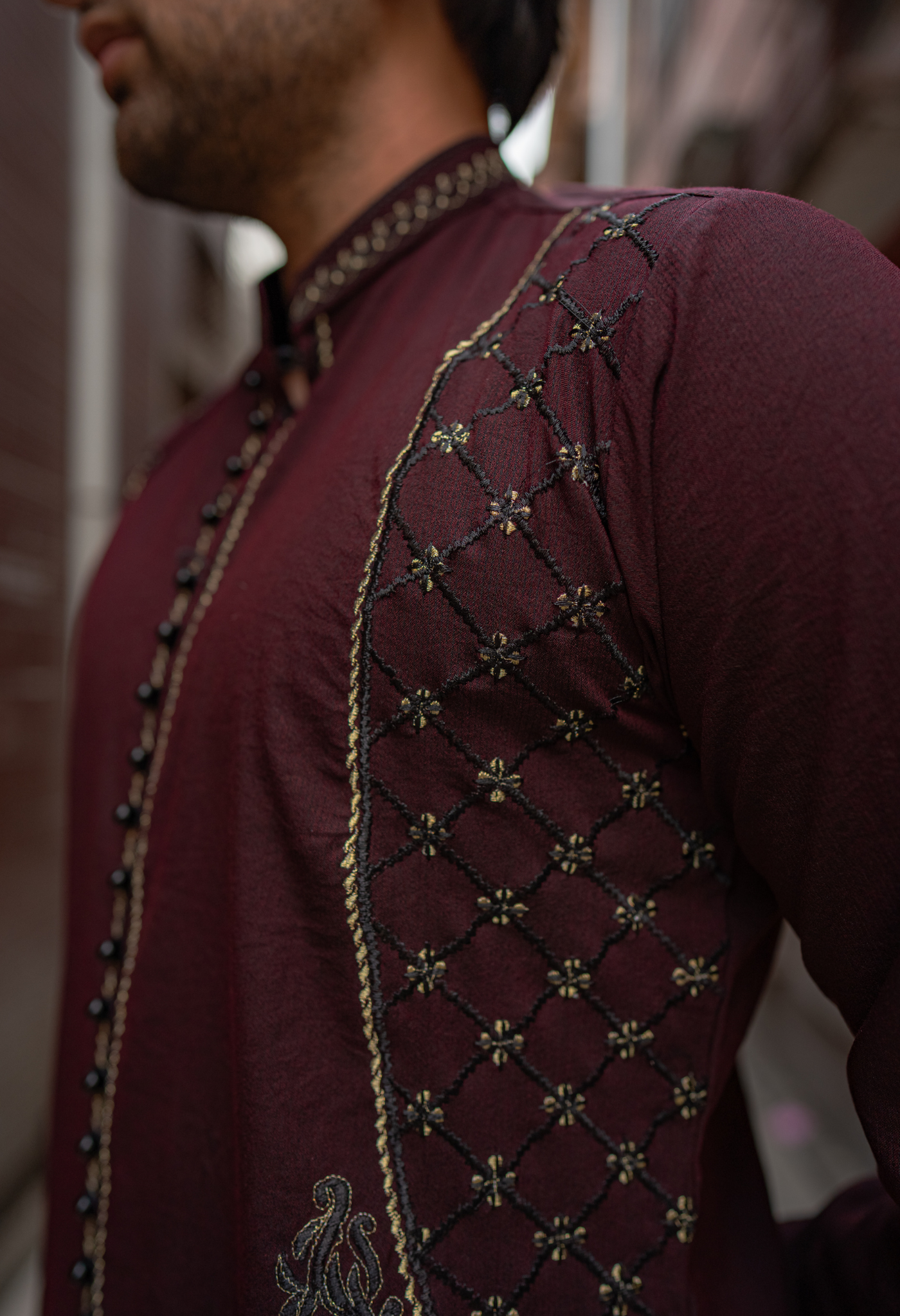 CK 753 Maroon Short Embroidered Kurta With Bell Bottom Trouser