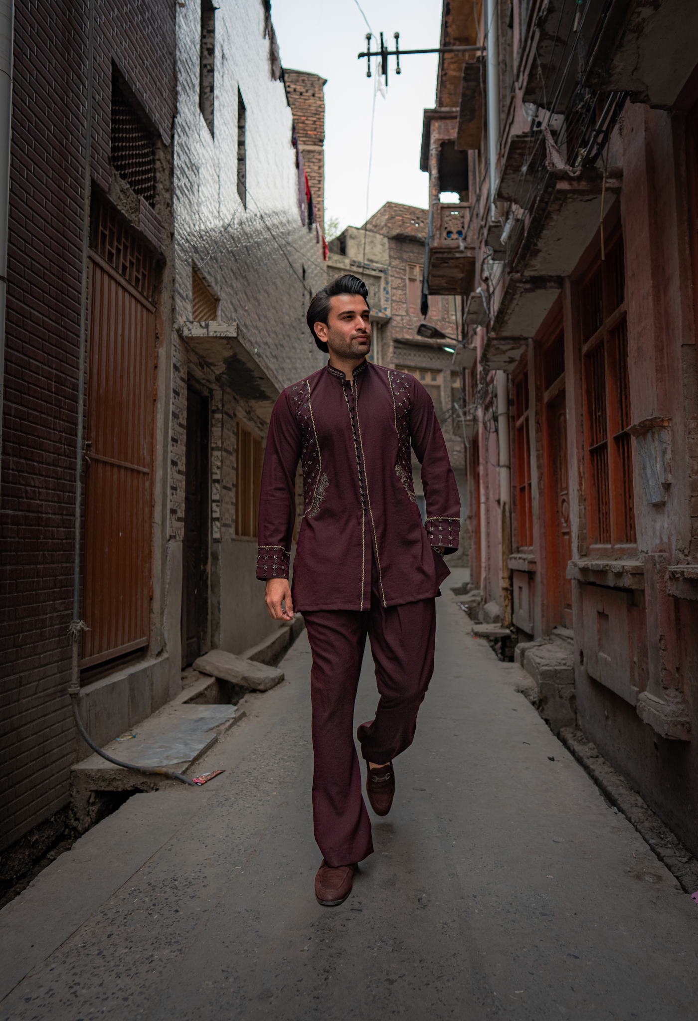 CK 753 Maroon Short Embroidered Kurta With Bell Bottom Trouser