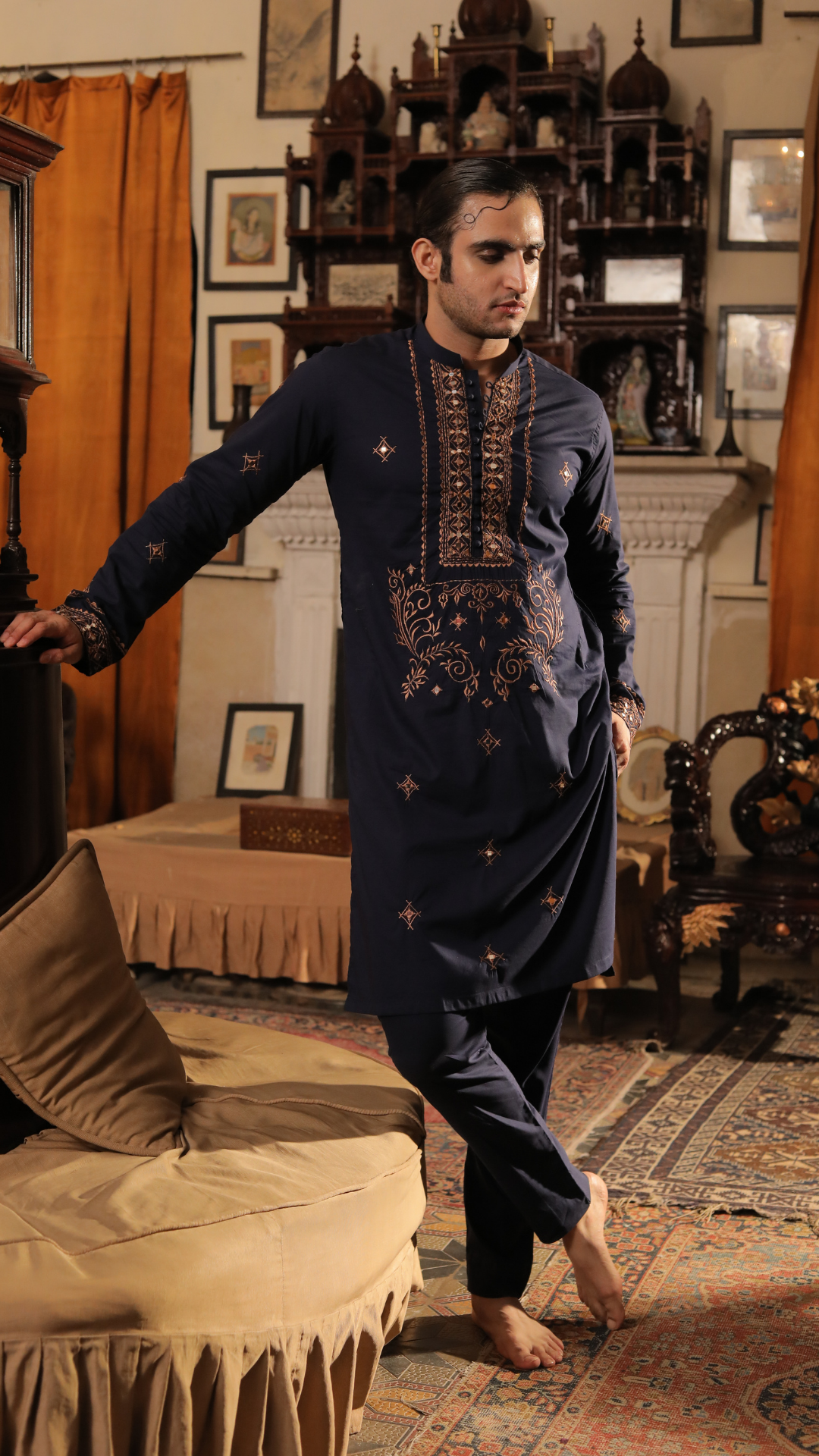 MR 67 Black Mirror Work Kurta With Trouser