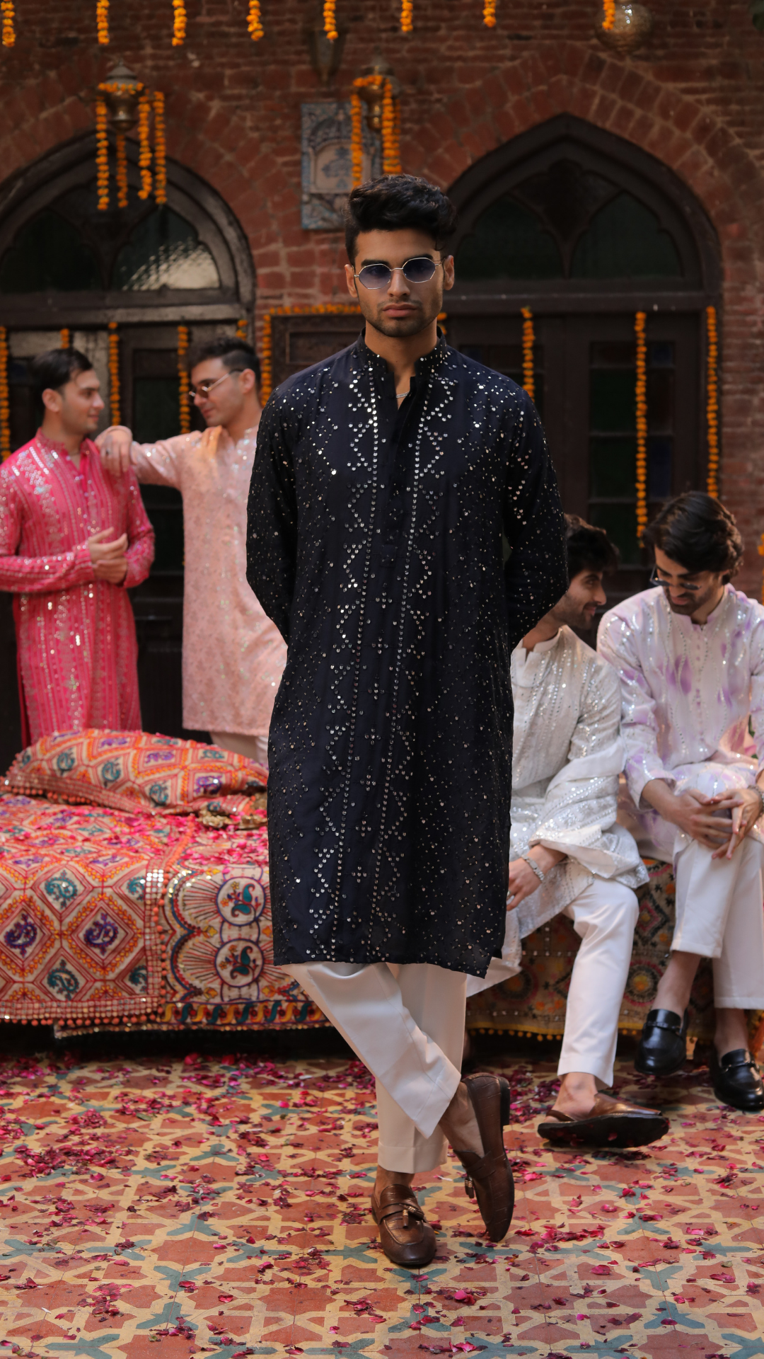 MR 75 Navy Blue Luxury Chanderi Silk Kurta Pajama for Men