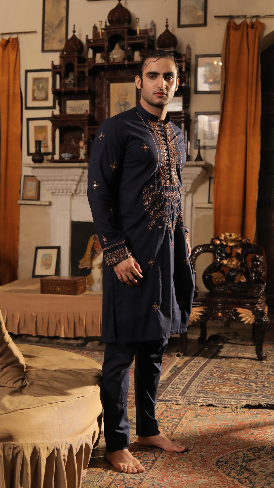 MR 67 Black Mirror Work Kurta With Trouser