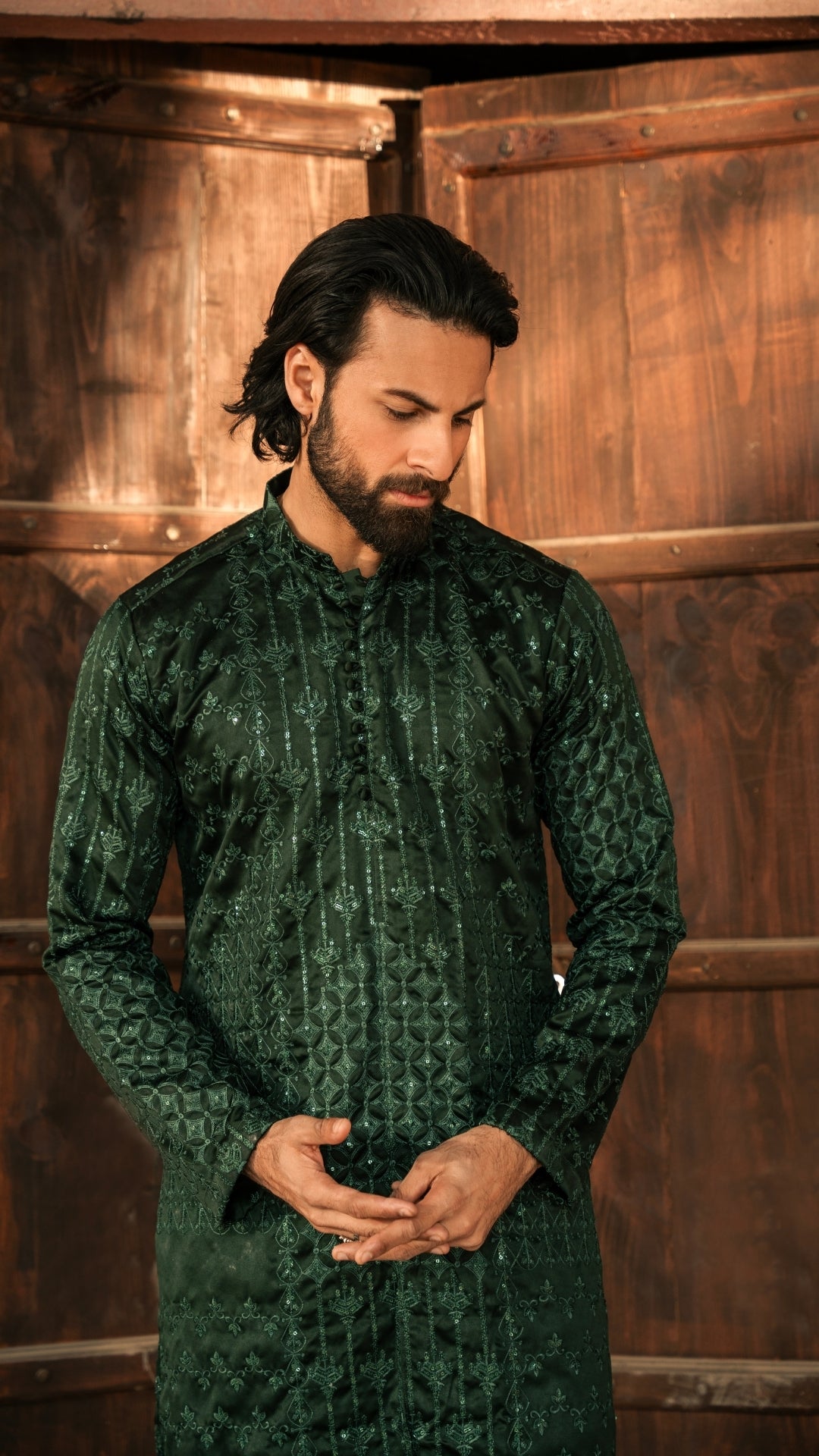 CK 733 Green Front Open Chickenkari Kurta And Trouser