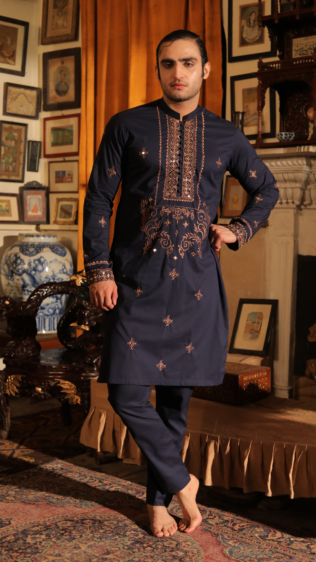 MR 67 Black Mirror Work Kurta With Trouser