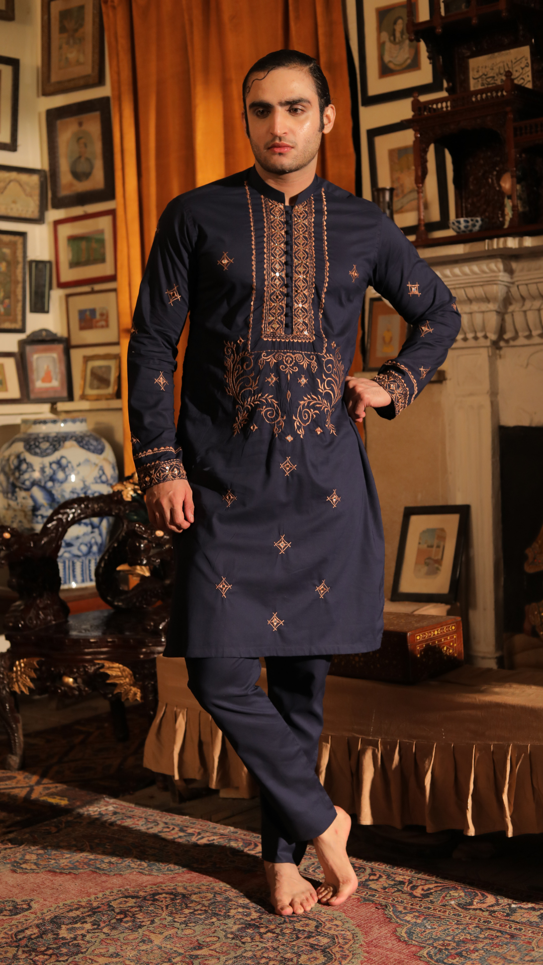 MR 67 Black Mirror Work Kurta With Trouser