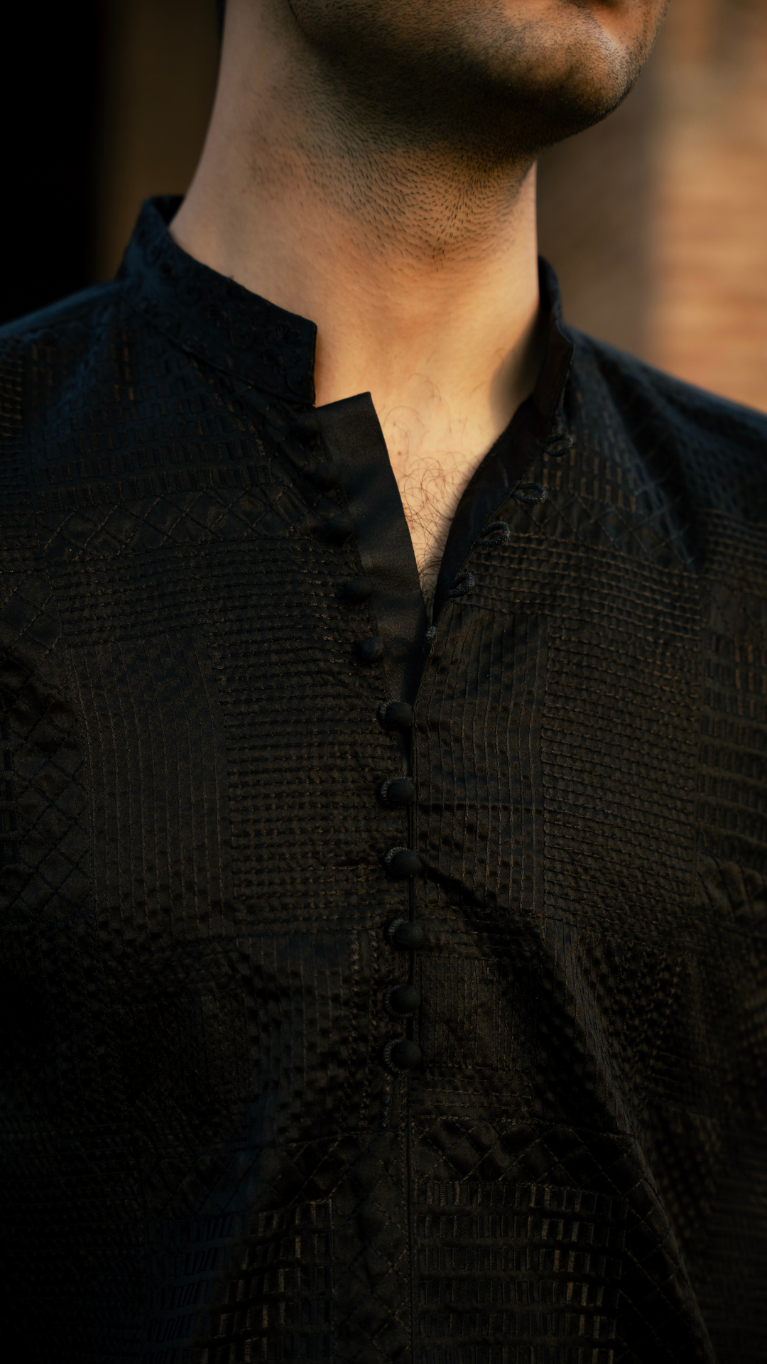 CK 743 Black Front Open Emb Men Kurta With Trouser