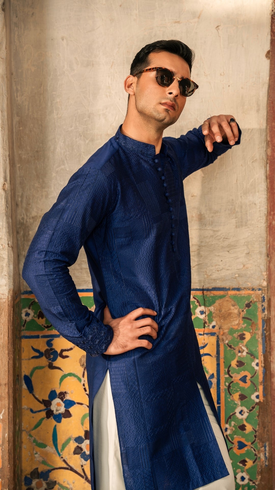 CK 732 Royal Blue Front Open Chickenkari Kurta And Trouser