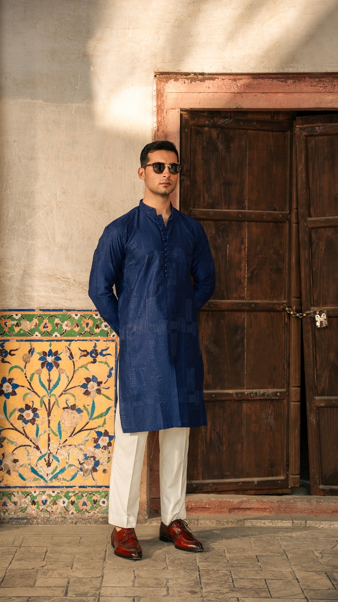 CK 732 Royal Blue Front Open Chickenkari Kurta And Trouser