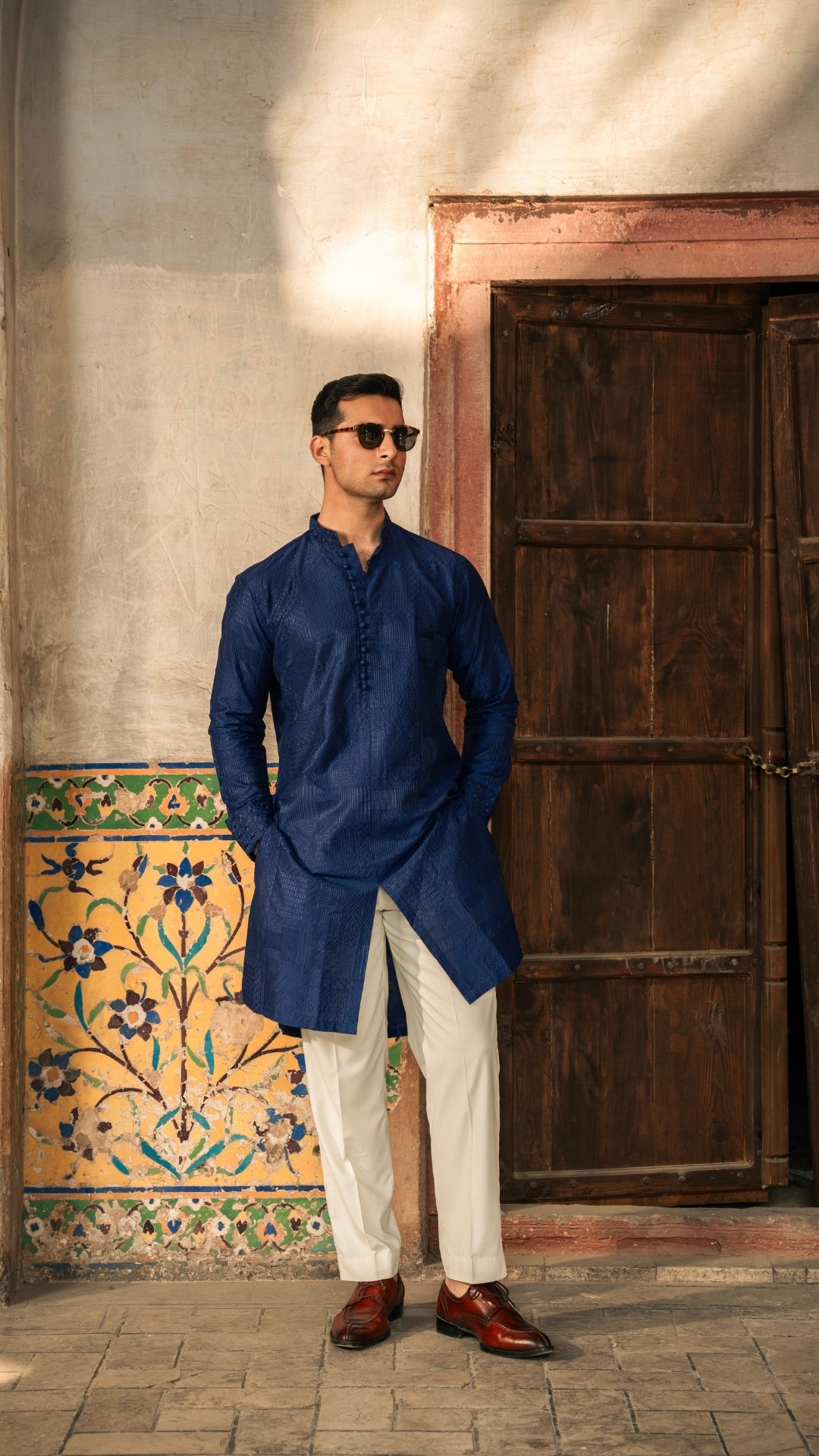 CK 732 Royal Blue Front Open Chickenkari Kurta And Trouser