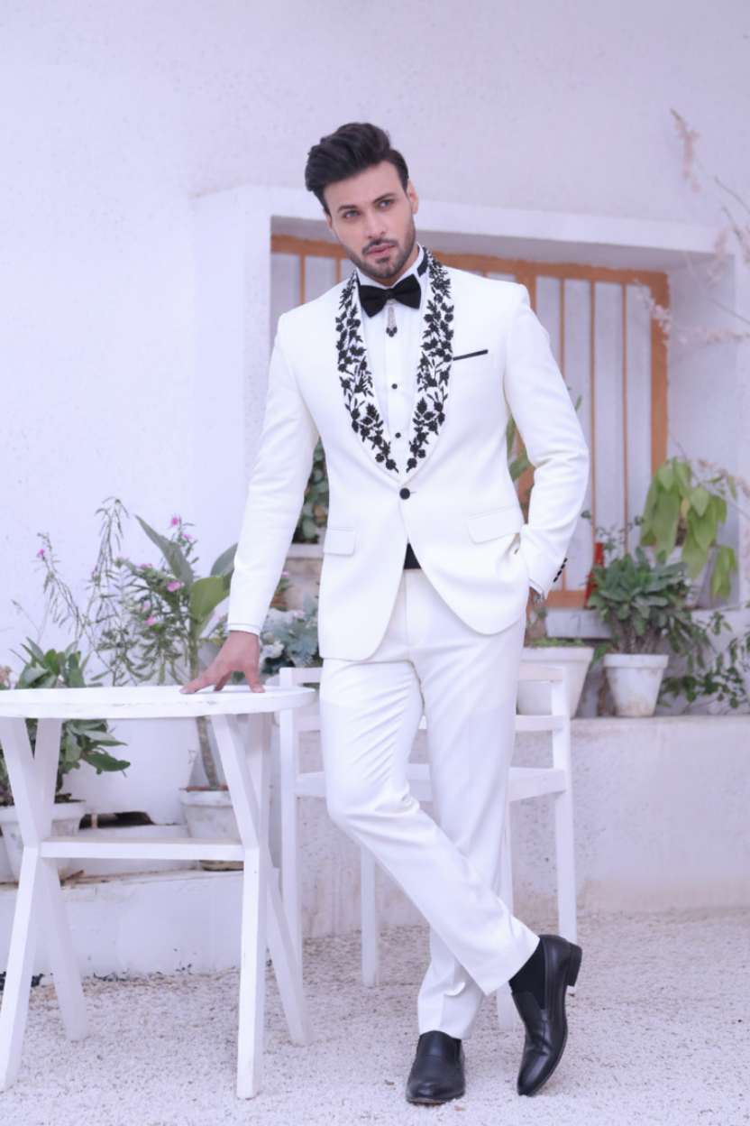 White Tuxedo With Hand Work