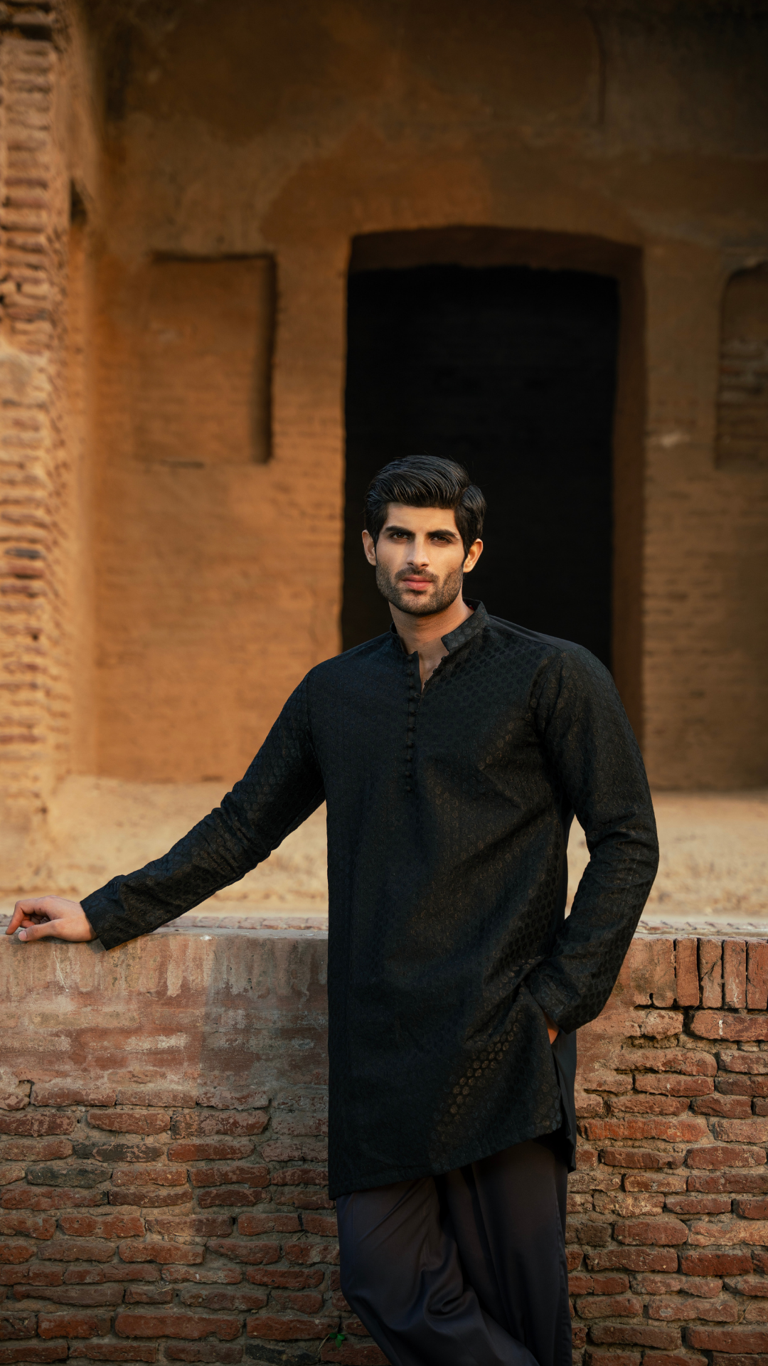 CK 742 Black Needlework Men Kurta With Trouser