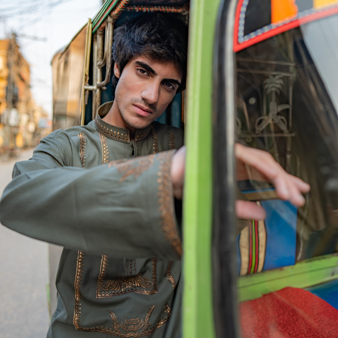 CK 754 Olive Embroidered Kurta With Pajama