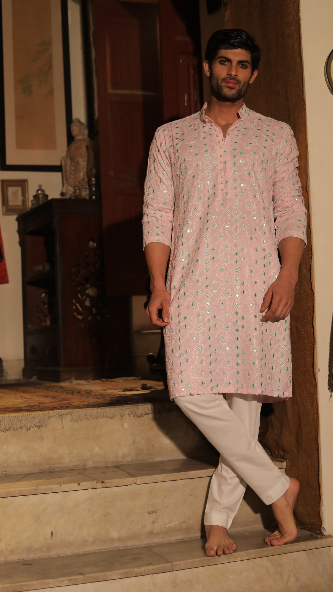 MR 87 Men’s Pure Chanderi Peach Kurta And Pajama