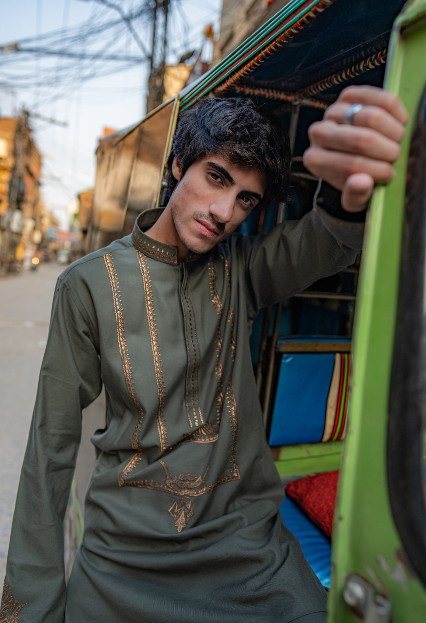 CK 754 Olive Embroidered Kurta With Pajama