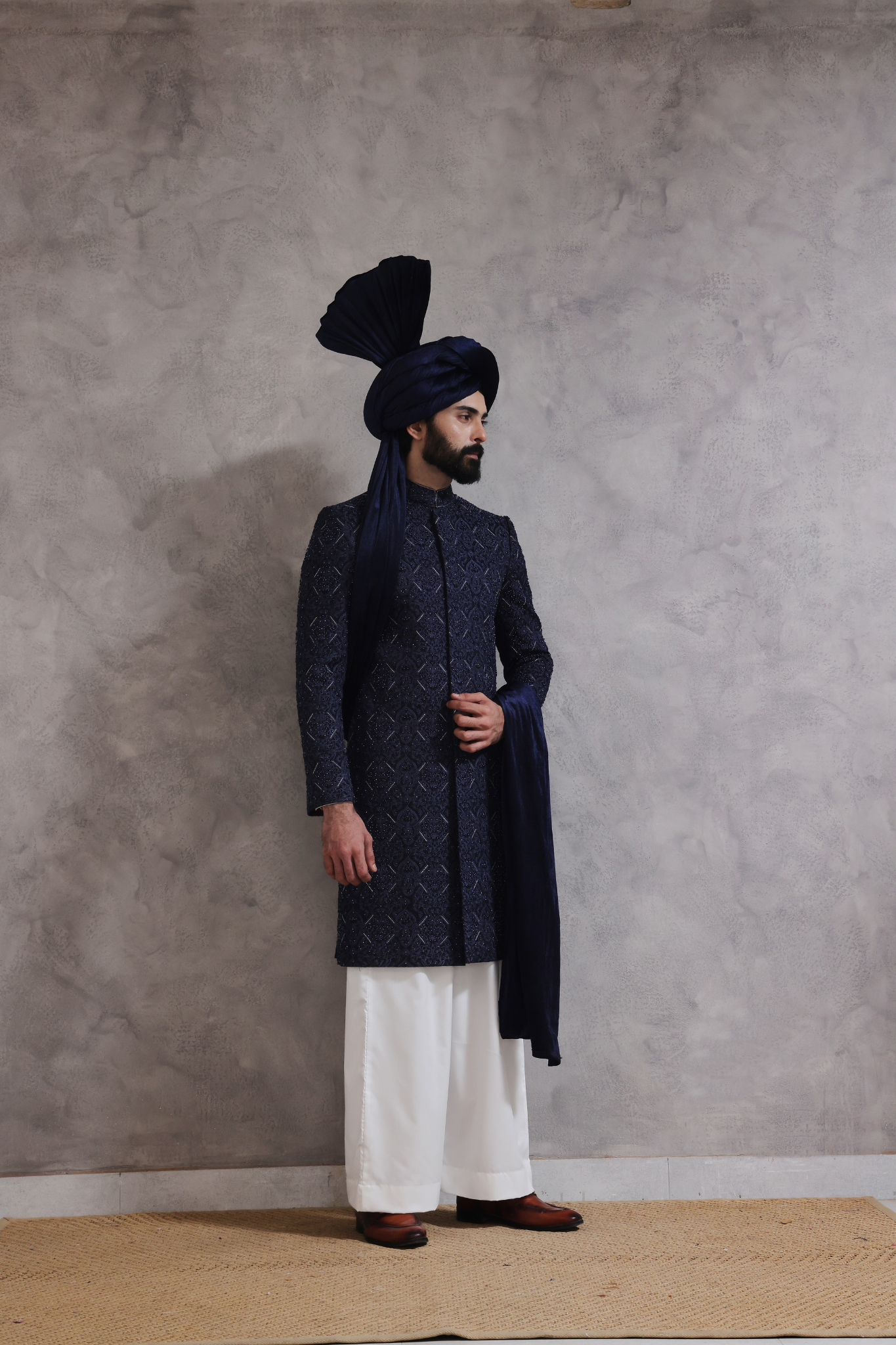ER SH 118 Navy Blue Sherwani For Men