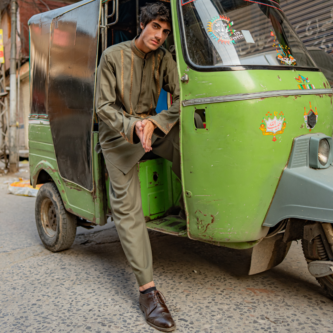 CK 754 Olive Embroidered Kurta With Pajama