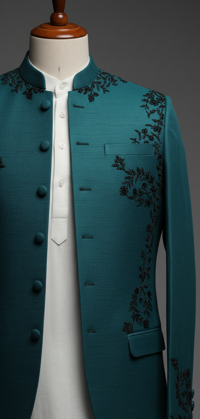 Green Black Emb Prince Coat