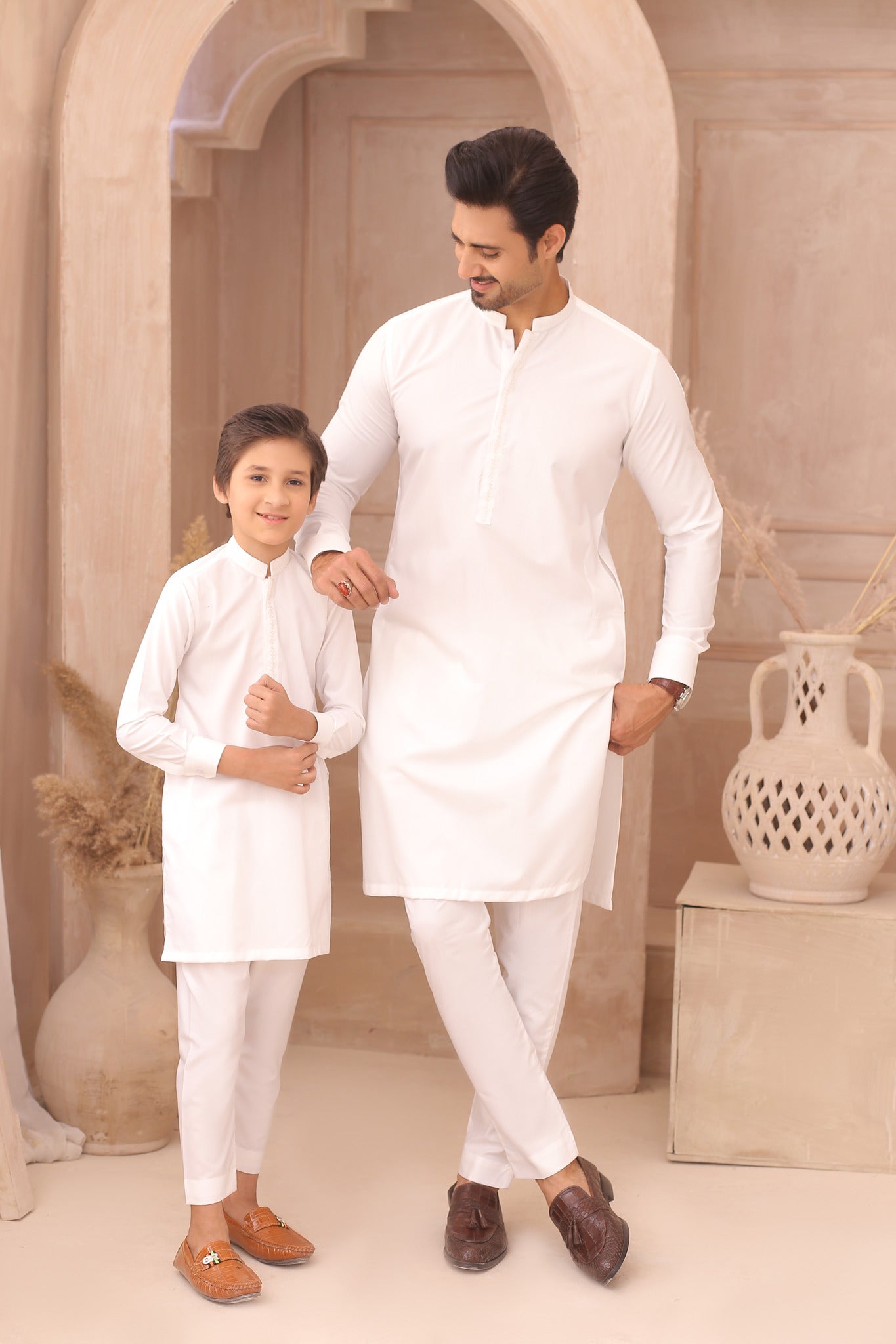 ER FS 9 Classic White Father Son Matching Kurta Pajama