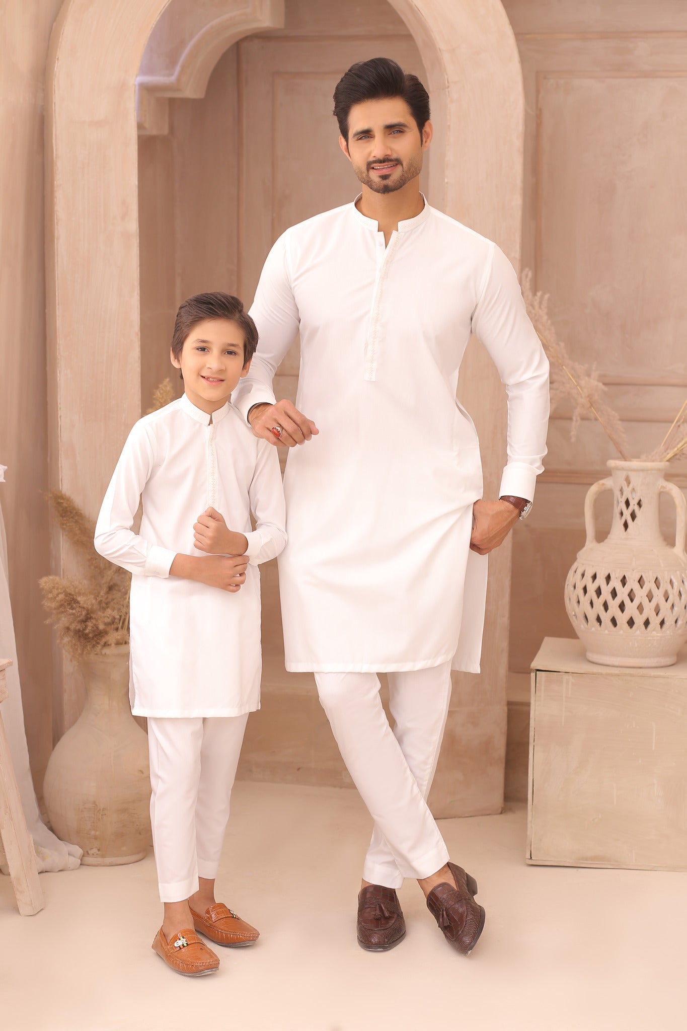 ER FS 9 Classic White Father Son Matching Kurta Pajama
