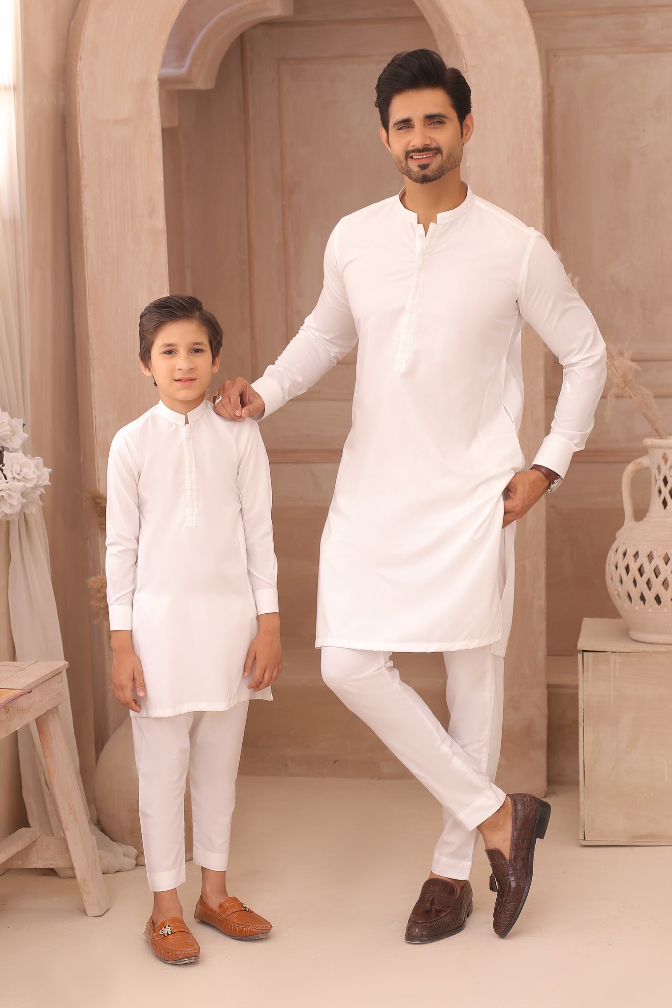 ER FS 9 Classic White Father Son Matching Kurta Pajama