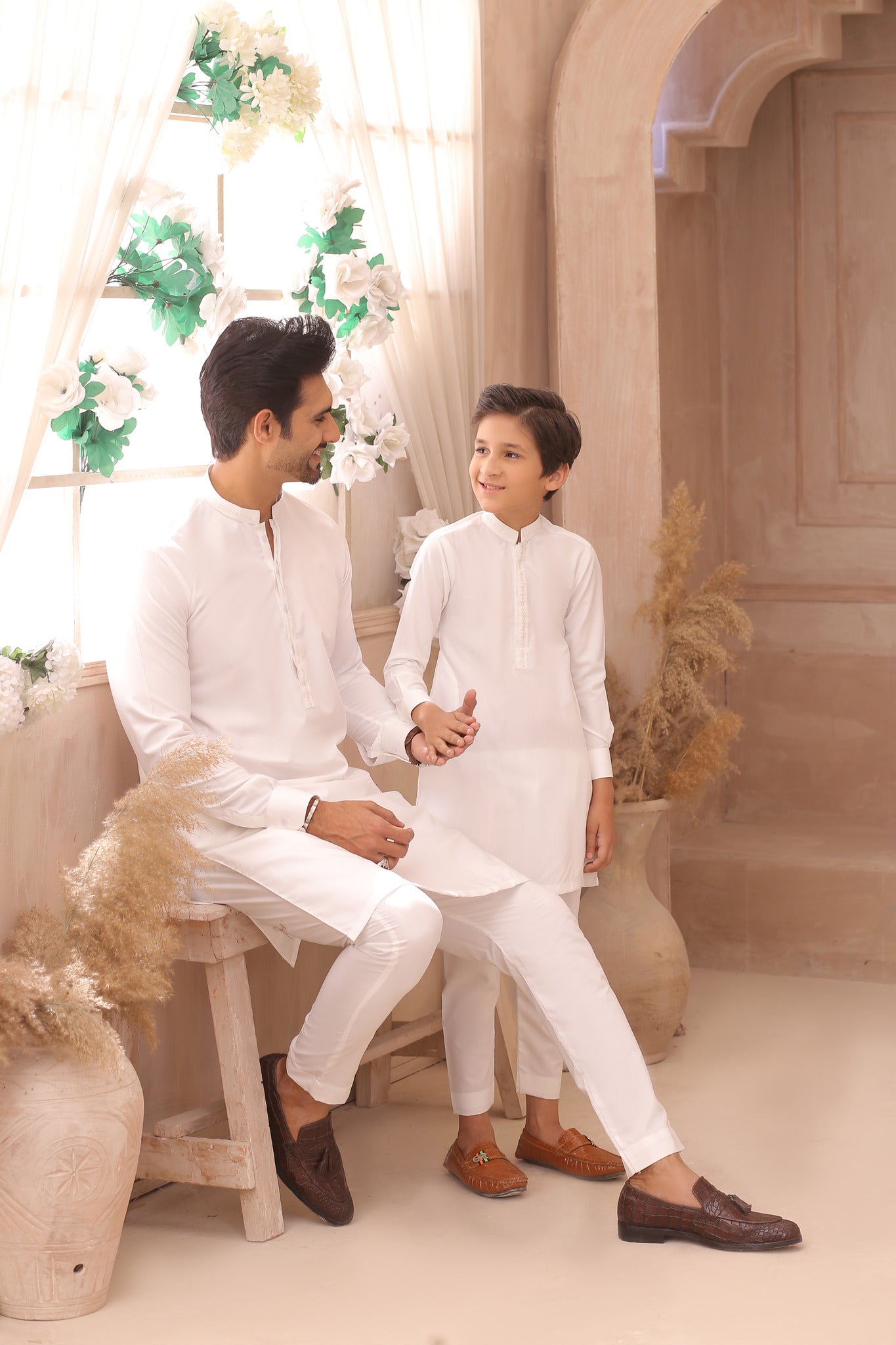 ER FS 9 Classic White Father Son Matching Kurta Pajama