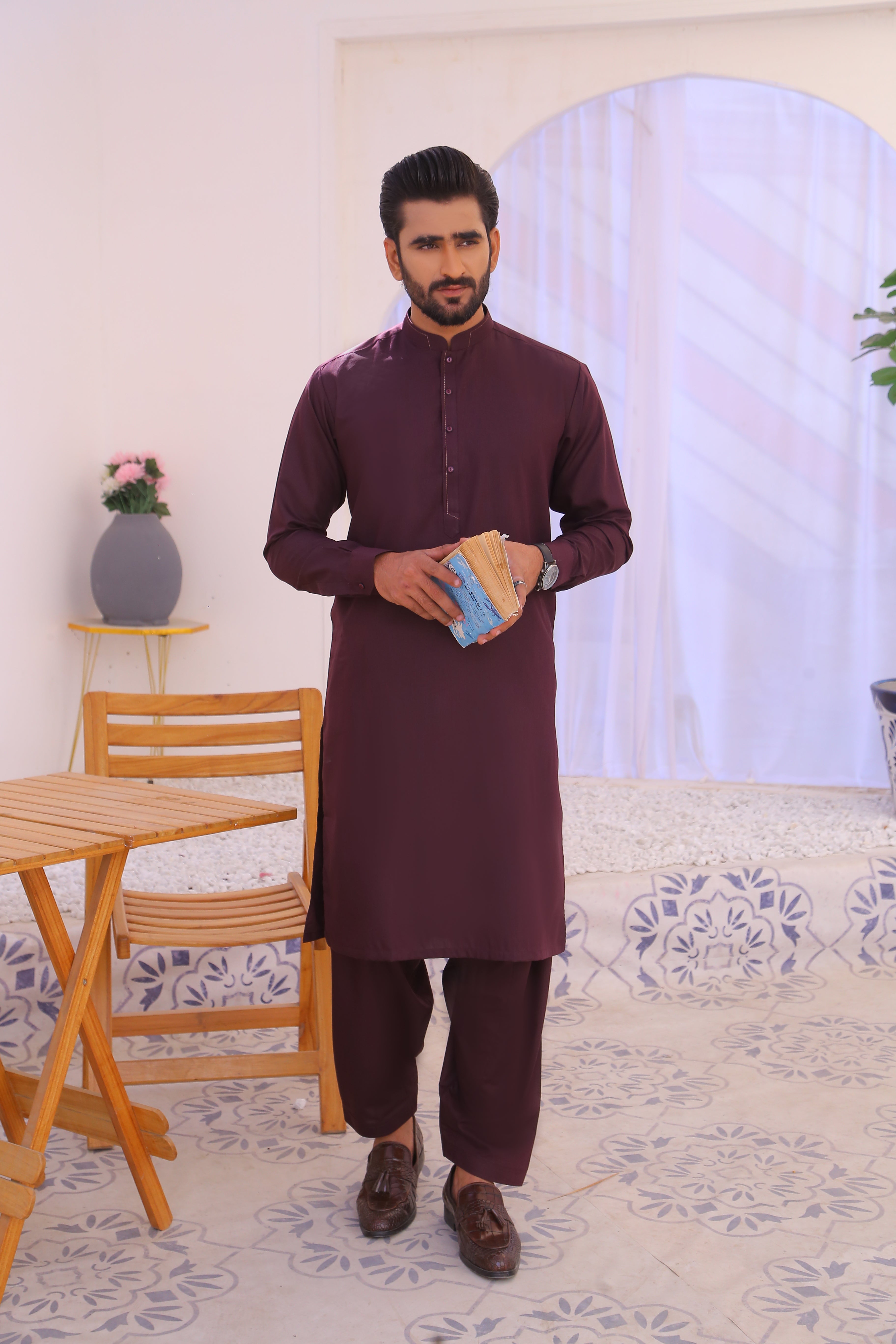 ER 779 Ameerana Maroon Kurta Shalwar