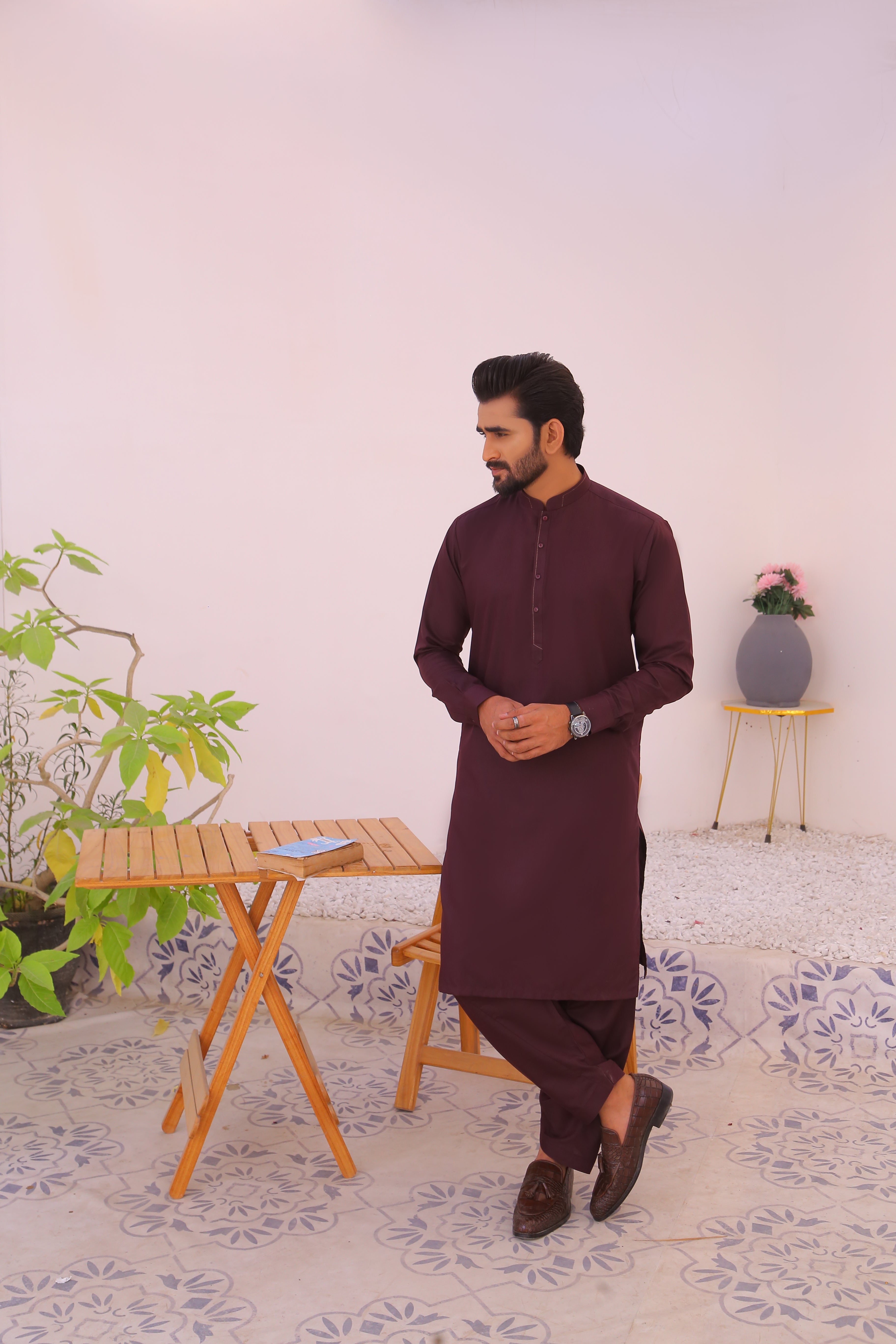 ER 779 Ameerana Maroon Kurta Shalwar