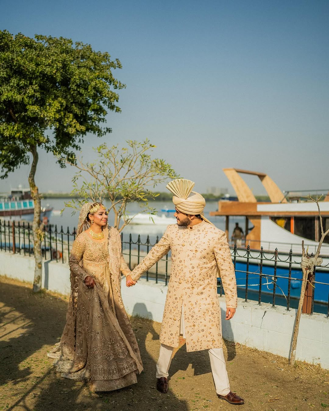 Hareem Sohail Groom Outfit | Gold Sherwani for Wedding by Edge Republic