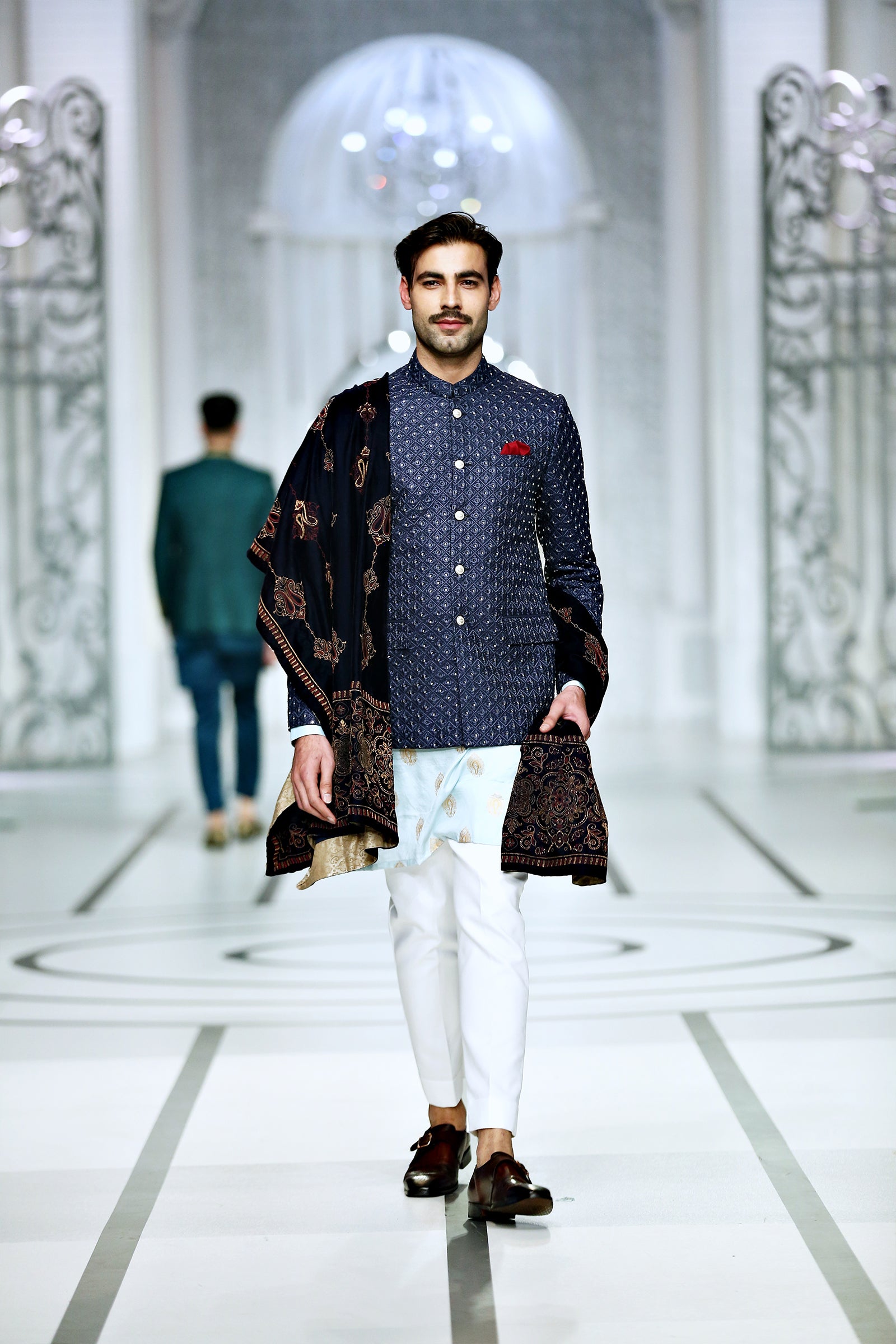 Experience Opulence in BCW PC 49 Blue Stoned Prince Coat - Unmatched Style and Panache